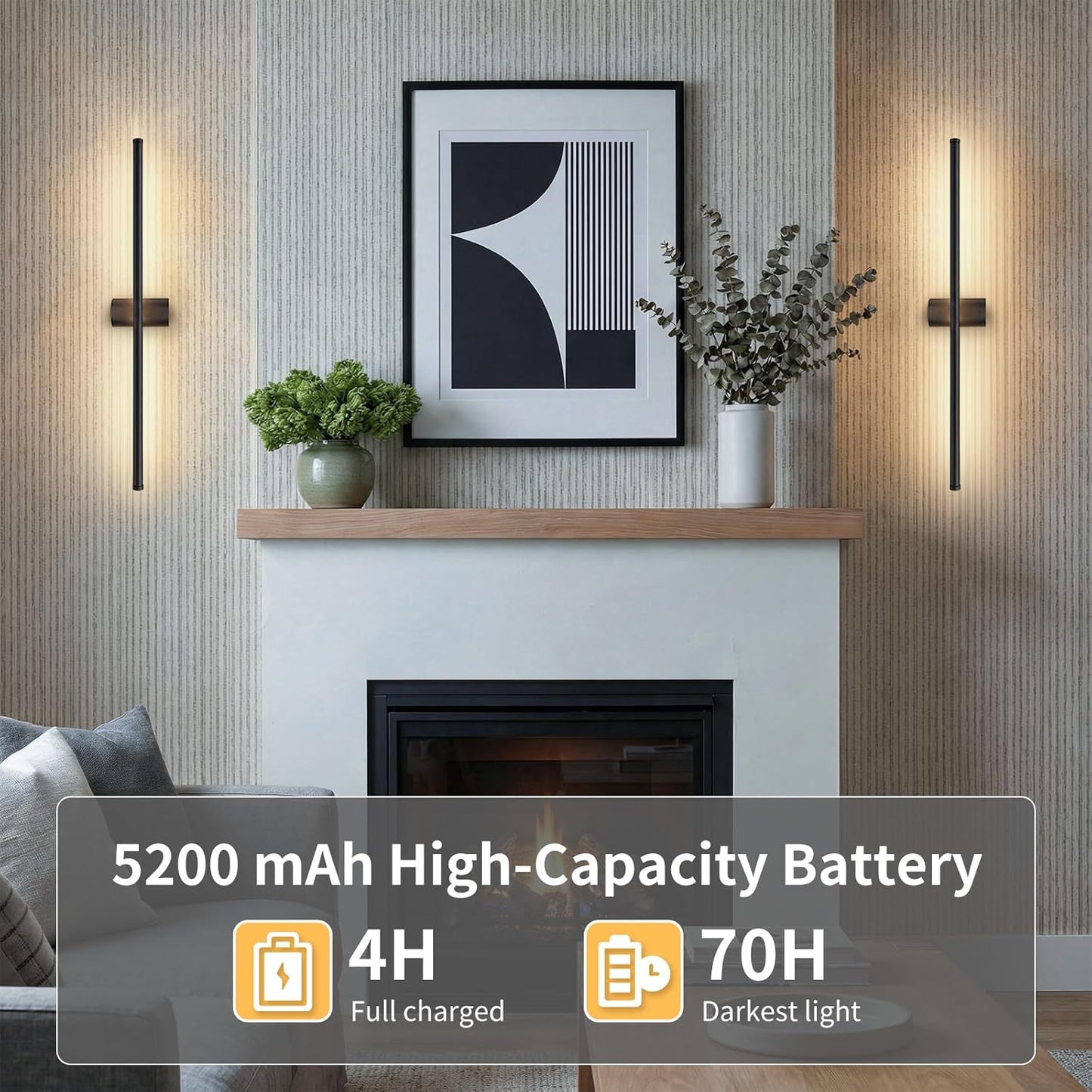 ONEWISH 27.75" Rechargeable Battery Operated Wall Sconces Black