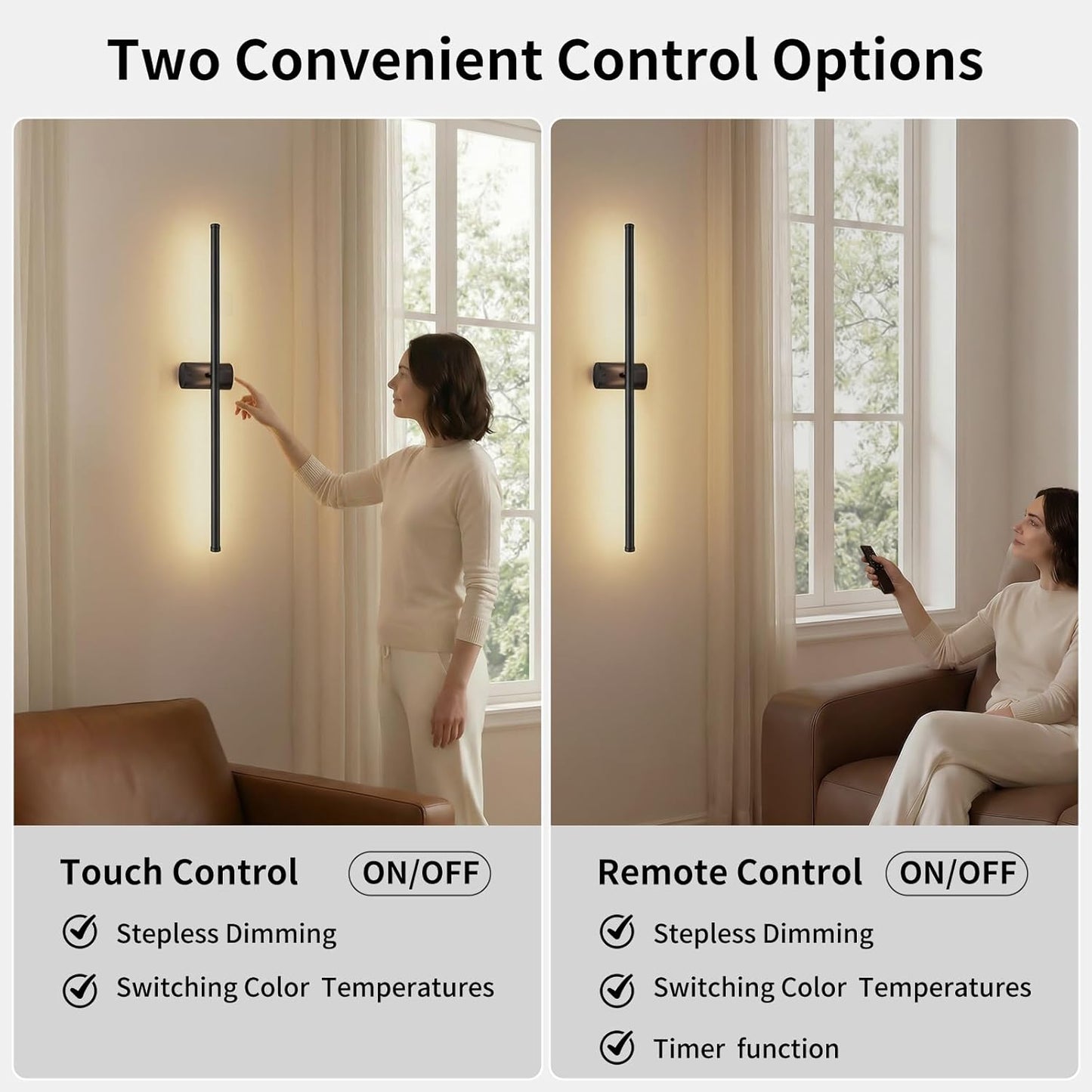 ONEWISH 27.75" Rechargeable Battery Operated Wall Sconces Black