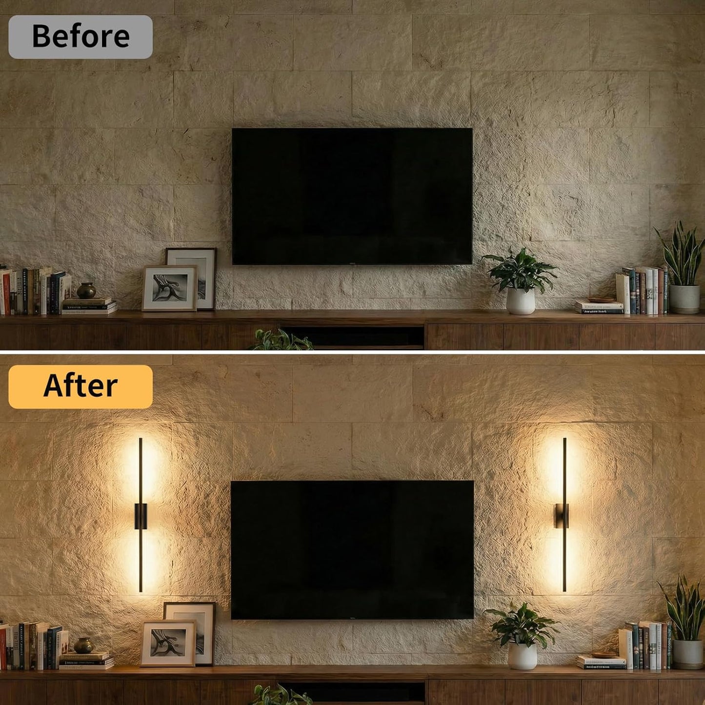 ONEWISH 27.75" Rechargeable Battery Operated Wall Sconces Black
