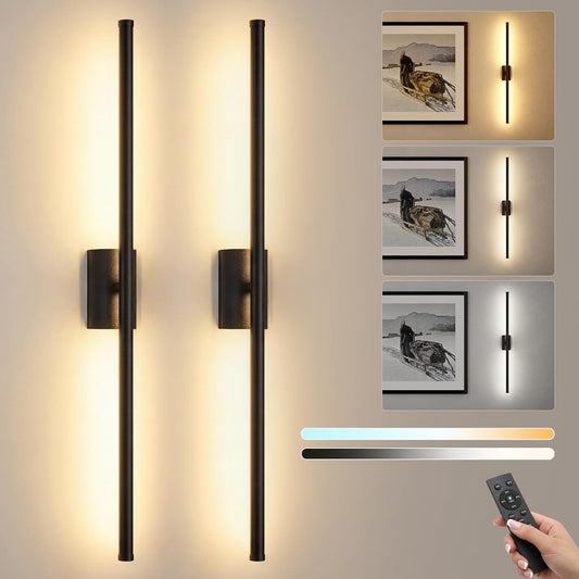 ONEWISH 27.75" Rechargeable Battery Operated Wall Sconces Black