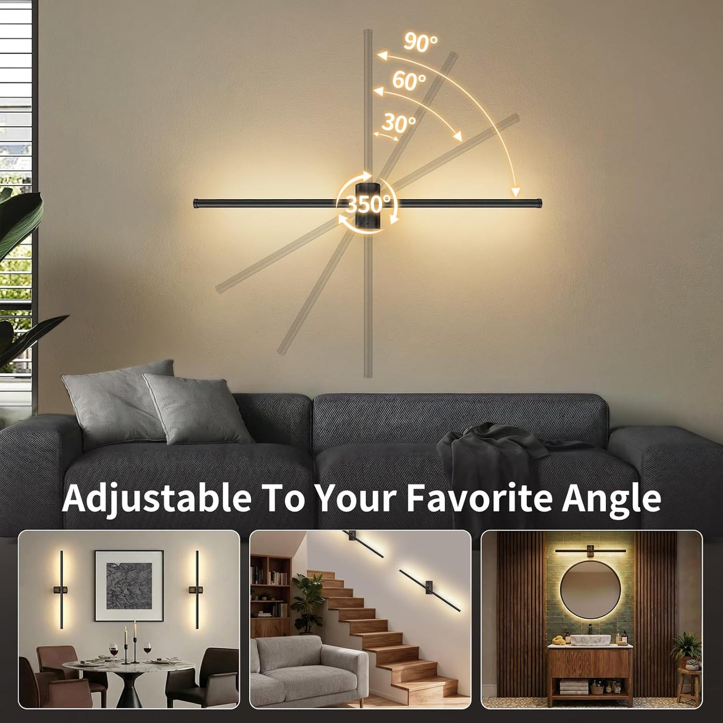 ONEWISH 27.75" Rechargeable Battery Operated Wall Sconces Black