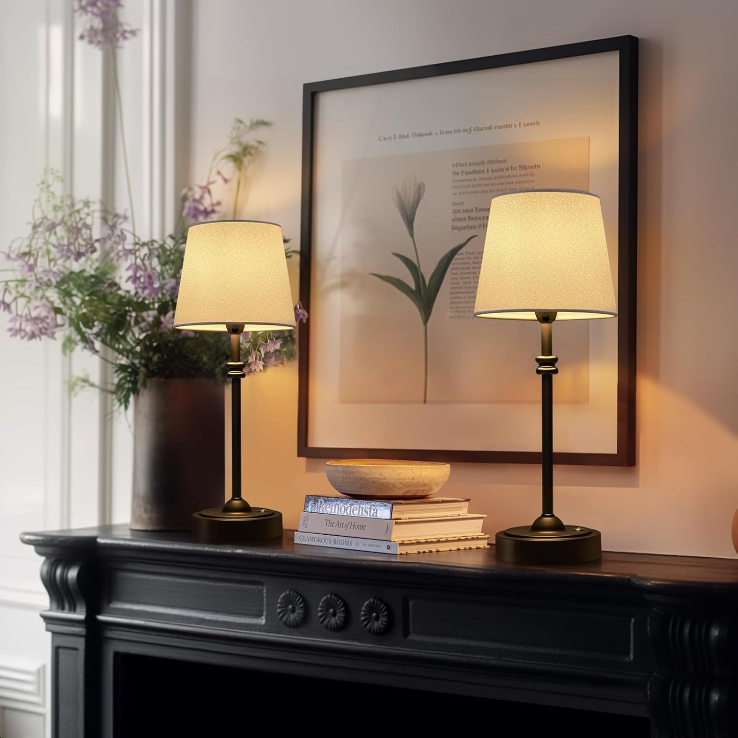 ONEWISH Set of 2 Cordless Table Lamps - Rechargeable, Dimmable, Warm Light for Dining & Patio