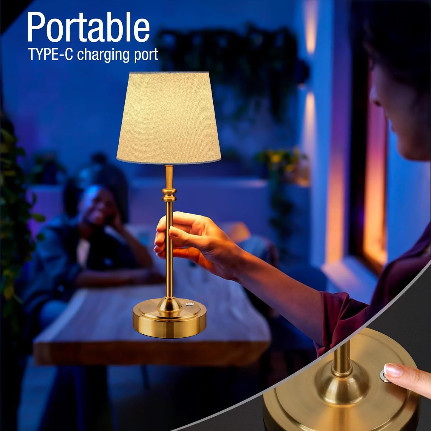 ONEWISH Set of 2 Cordless Table Lamps - Rechargeable, Dimmable, Warm Light for Dining & Patio