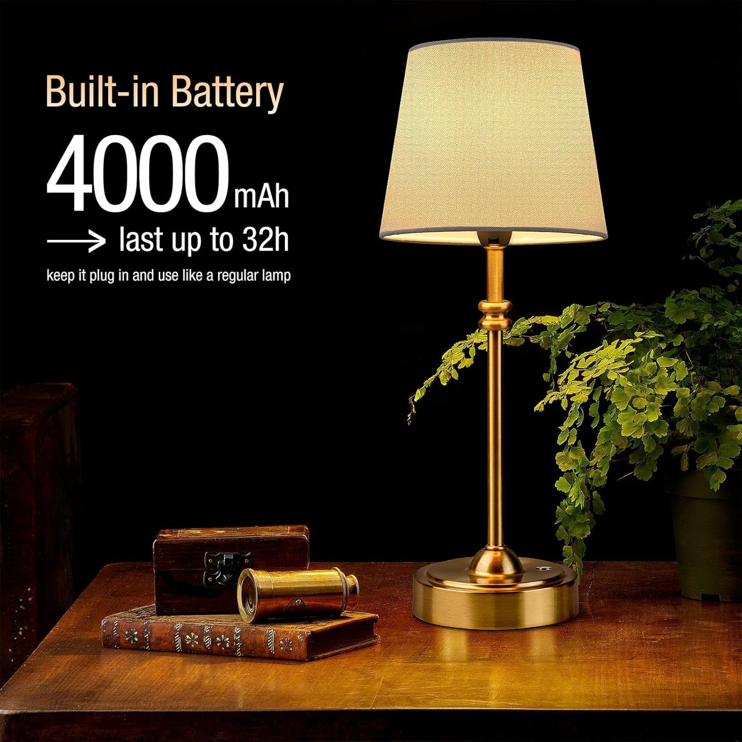 ONEWISH Set of 2 Cordless Table Lamps - Rechargeable, Dimmable, Warm Light for Dining & Patio