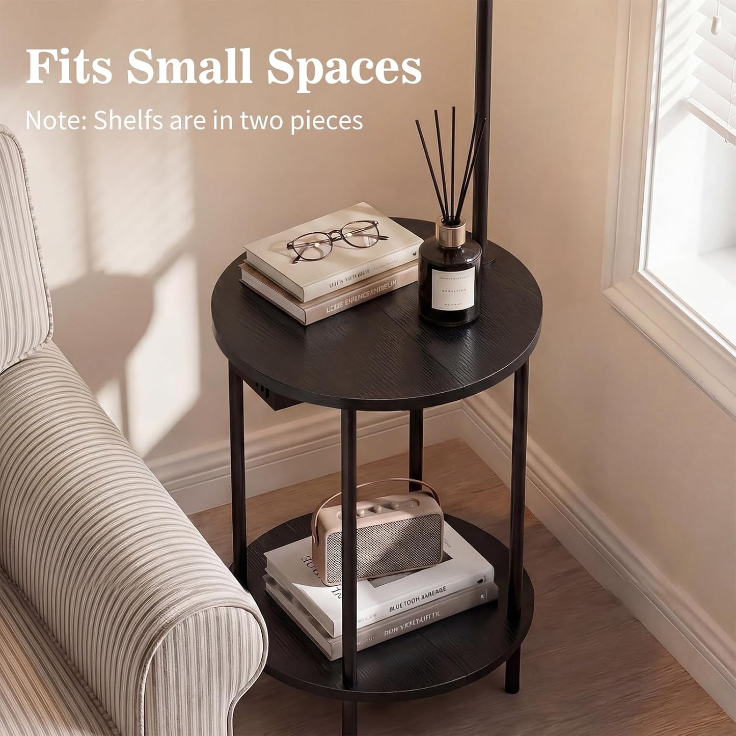 ONEWISH Modern Round Table  Bedroom & Living Room Floor Lamp Black