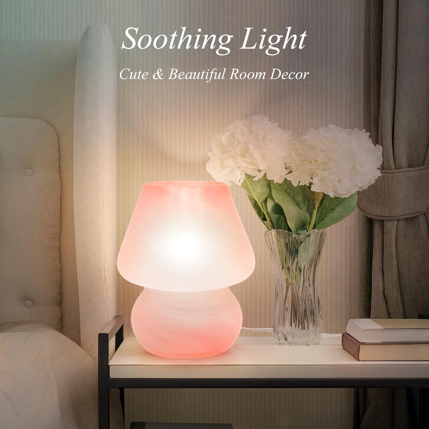 ONEWISH Mushroom Lamp Small Vintage Table Lamp Pink