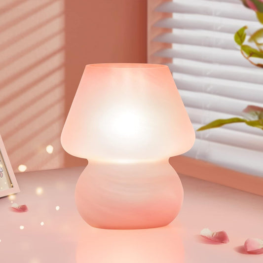 ONEWISH Mushroom Lamp Small Vintage Table Lamp Pink