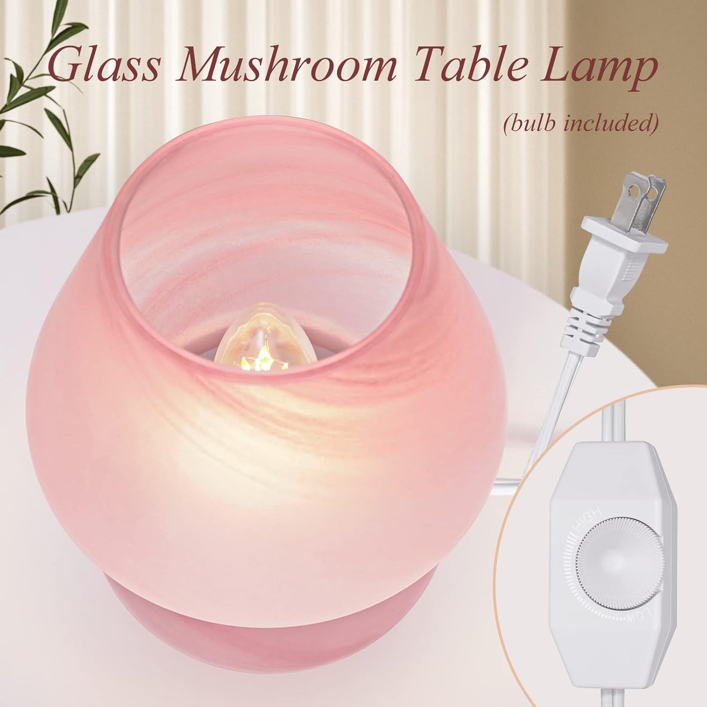 ONEWISH Mushroom Lamp Small Vintage Table Lamp Pink