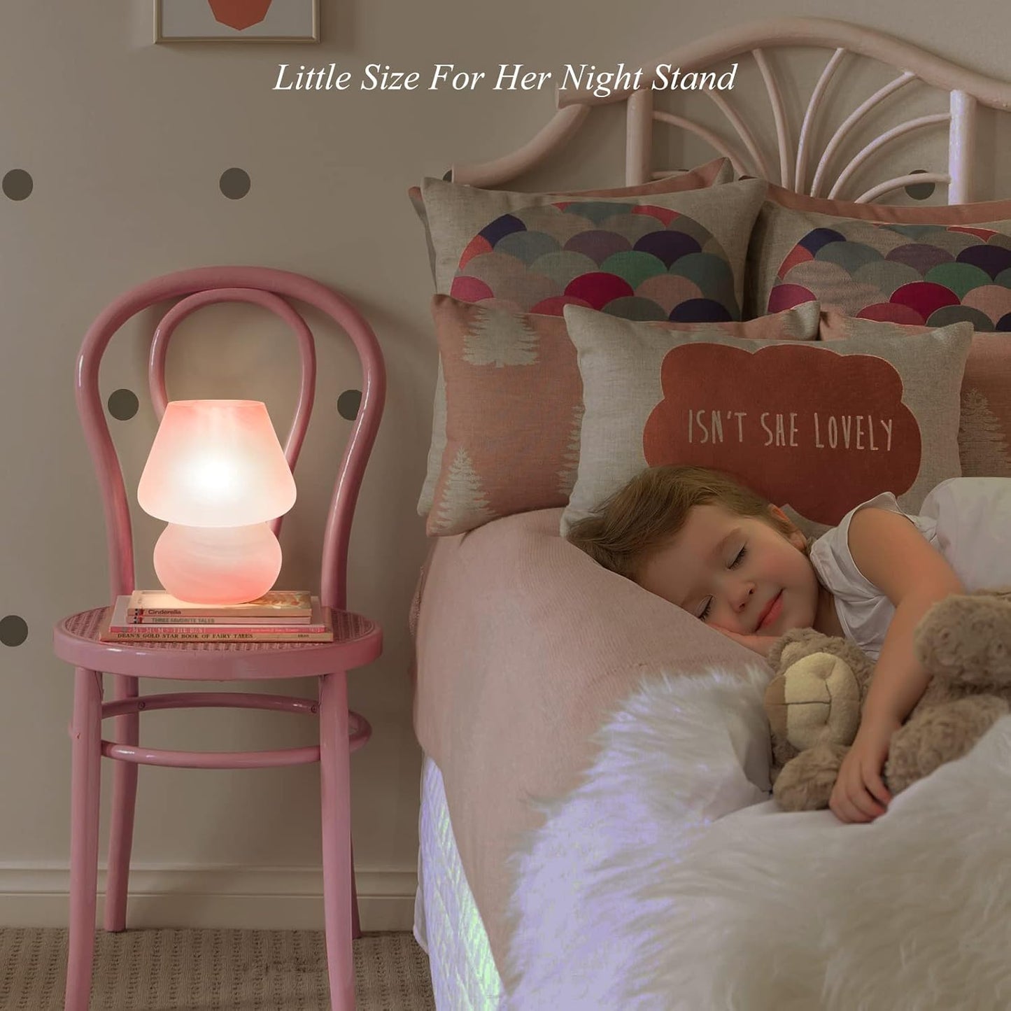 ONEWISH Mushroom Lamp Small Vintage Table Lamp Pink