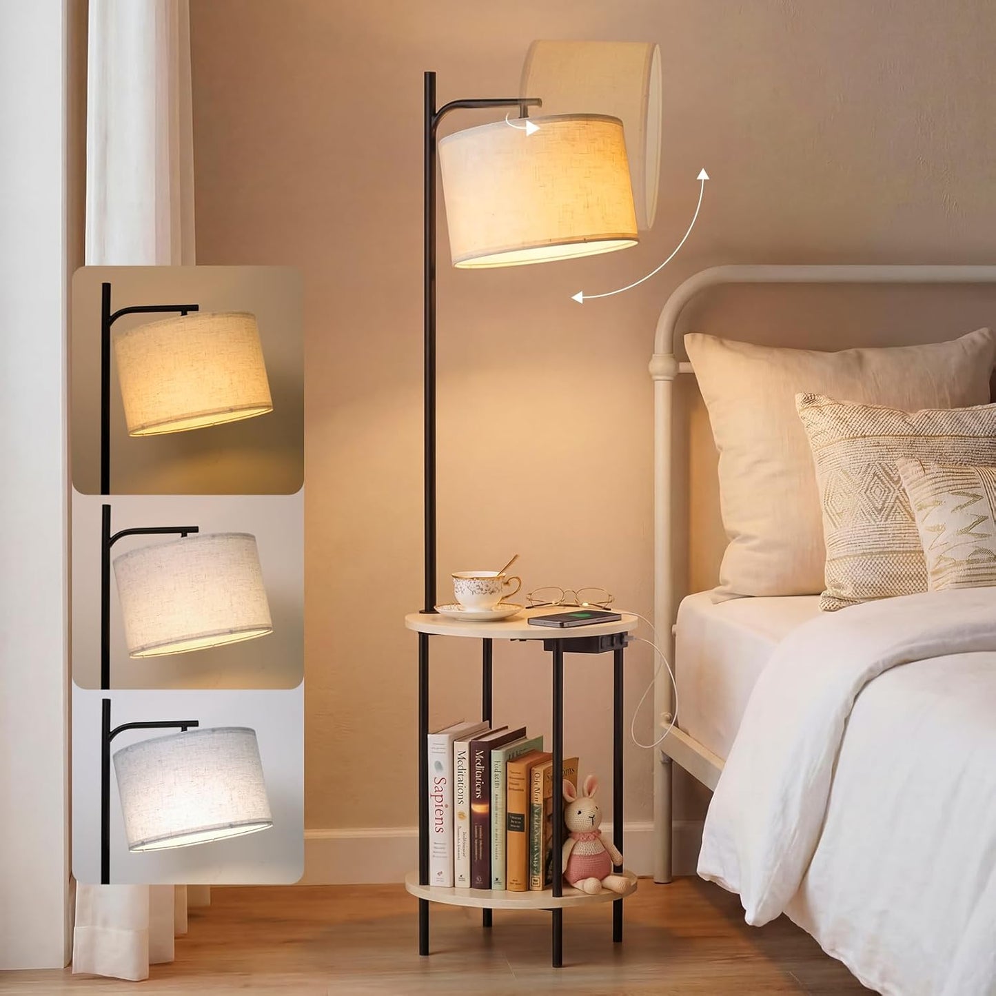 ONEWISH Modern Round Table  Bedroom & Living Room Floor Lamp White