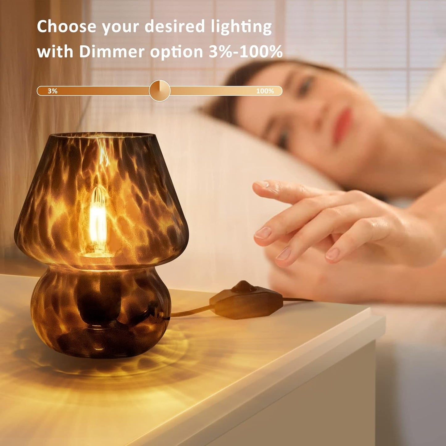 ONEWISH Mushroom Lamp Small Vintage Table Lamp Black