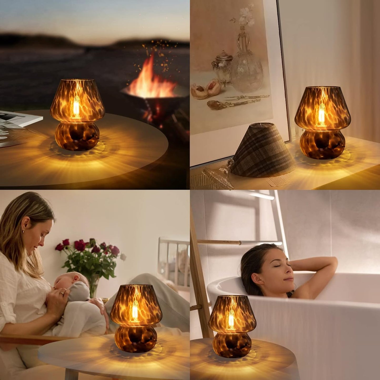ONEWISH Mushroom Lamp Small Vintage Table Lamp Black