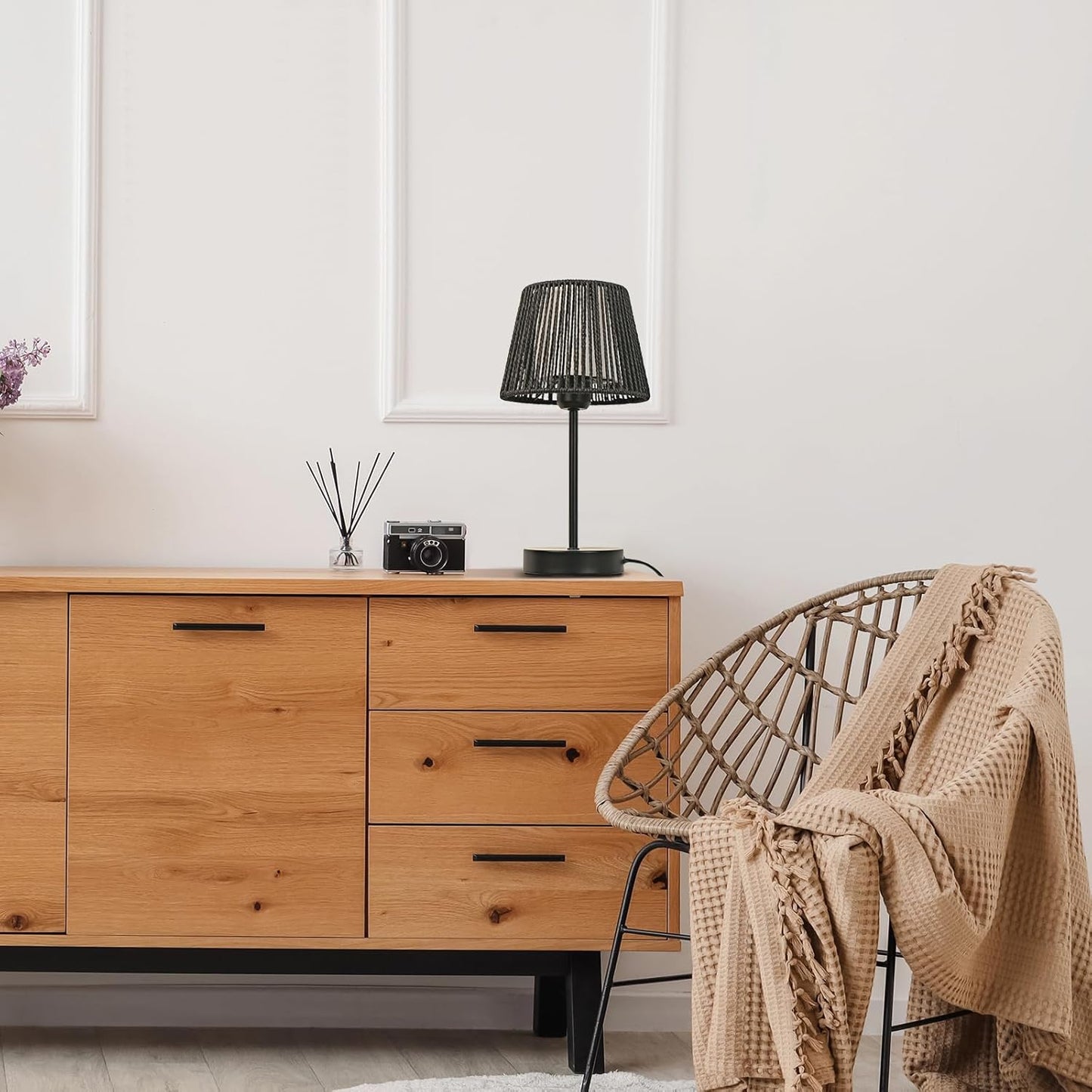 Onewish 3-Way Dimmable Boho Touch Table Lamps Balck