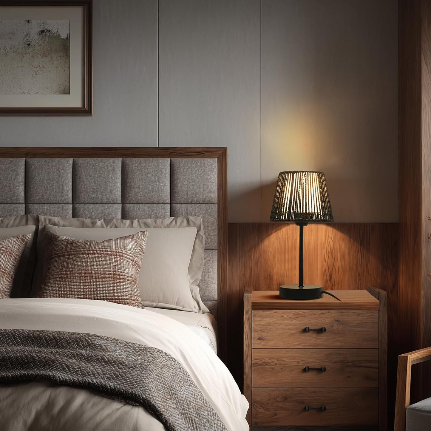 Onewish 3-Way Dimmable Boho Touch Table Lamps Balck