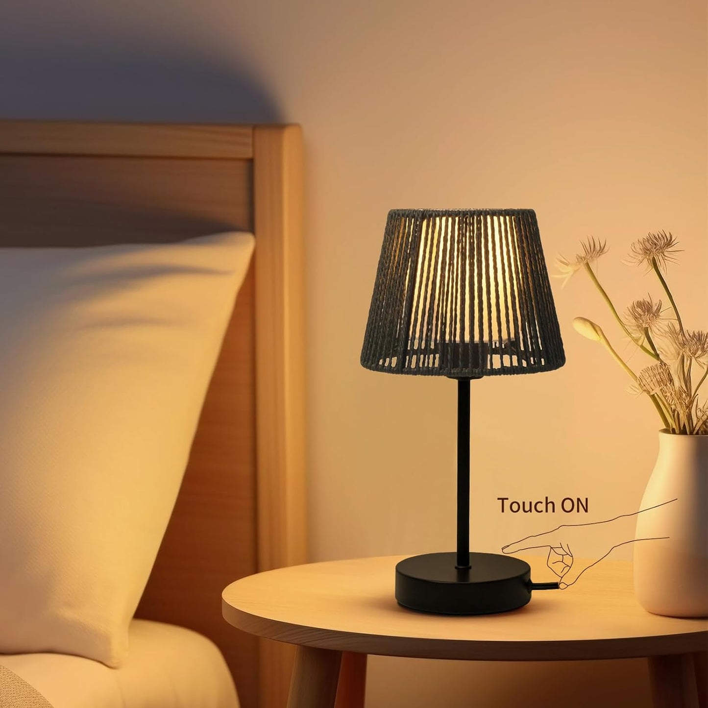 Onewish 3-Way Dimmable Boho Touch Table Lamps Balck