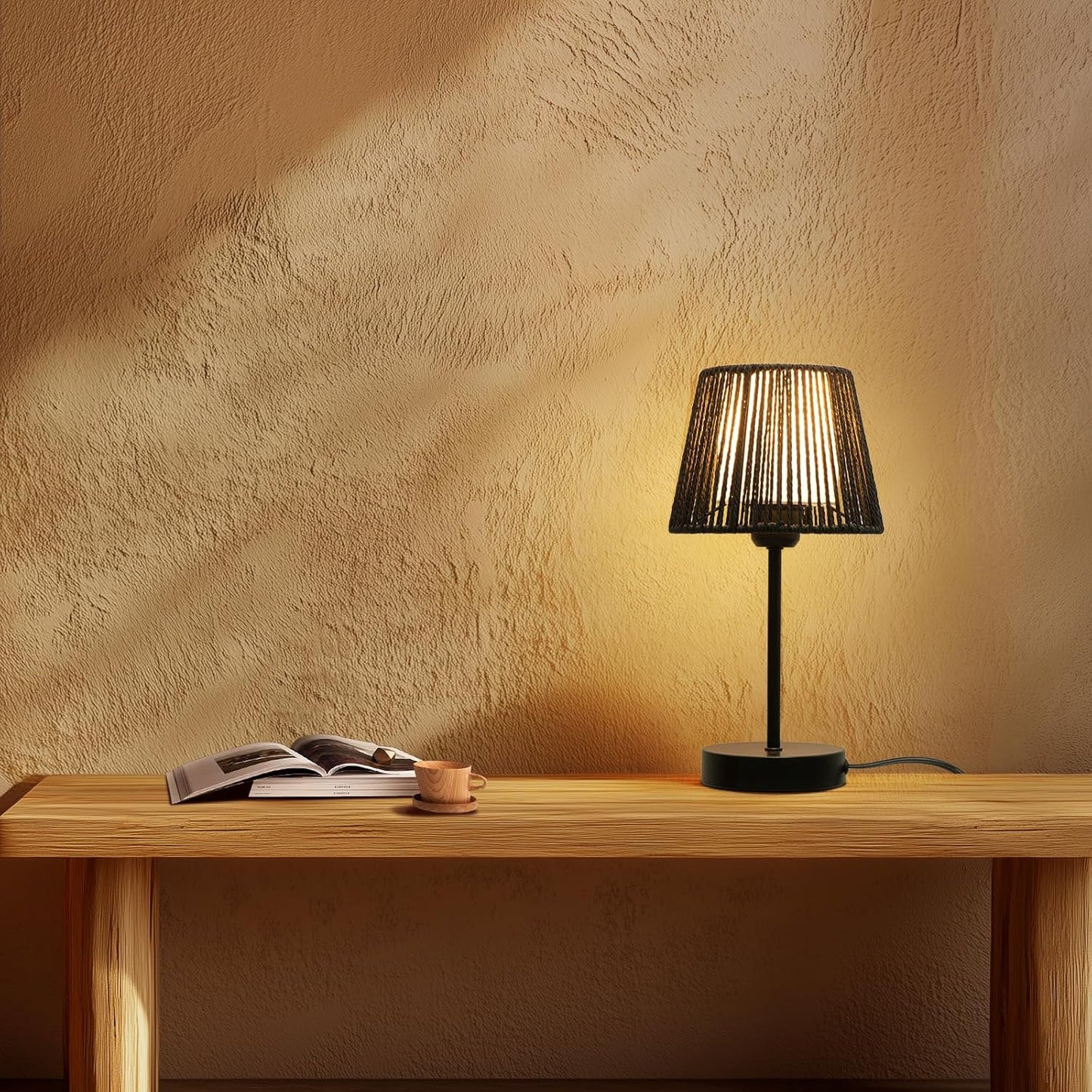 Onewish 3-Way Dimmable Boho Touch Table Lamps Balck