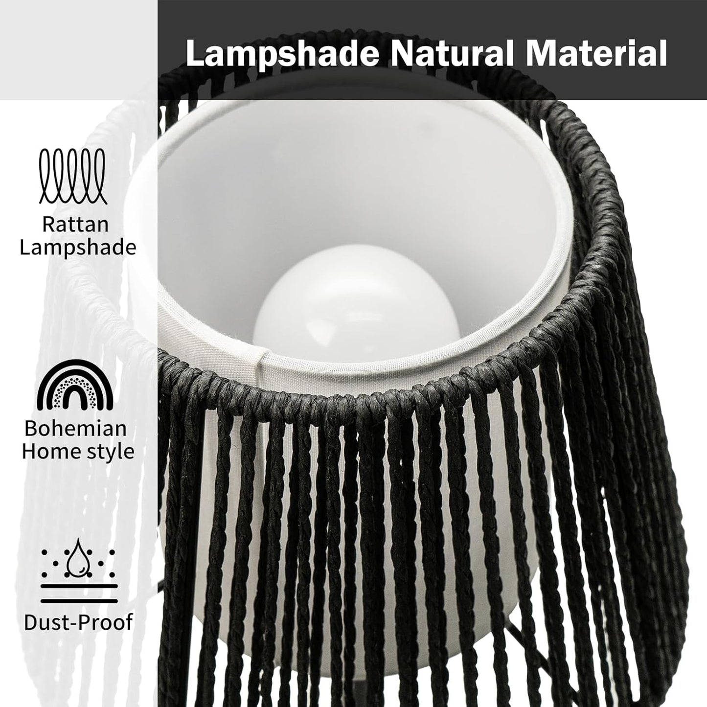 Onewish 3-Way Dimmable Boho Touch Table Lamps Balck