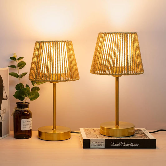 Onewish 3-Way Dimmable Boho Touch Table Lamps Gold