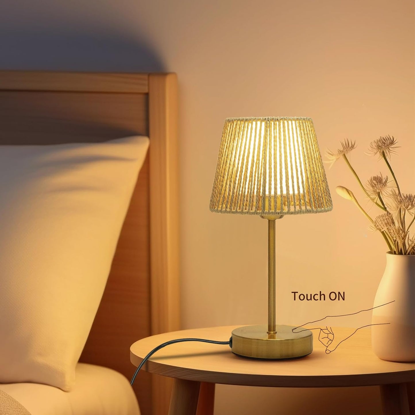 Onewish 3-Way Dimmable Boho Touch Table Lamps Gold