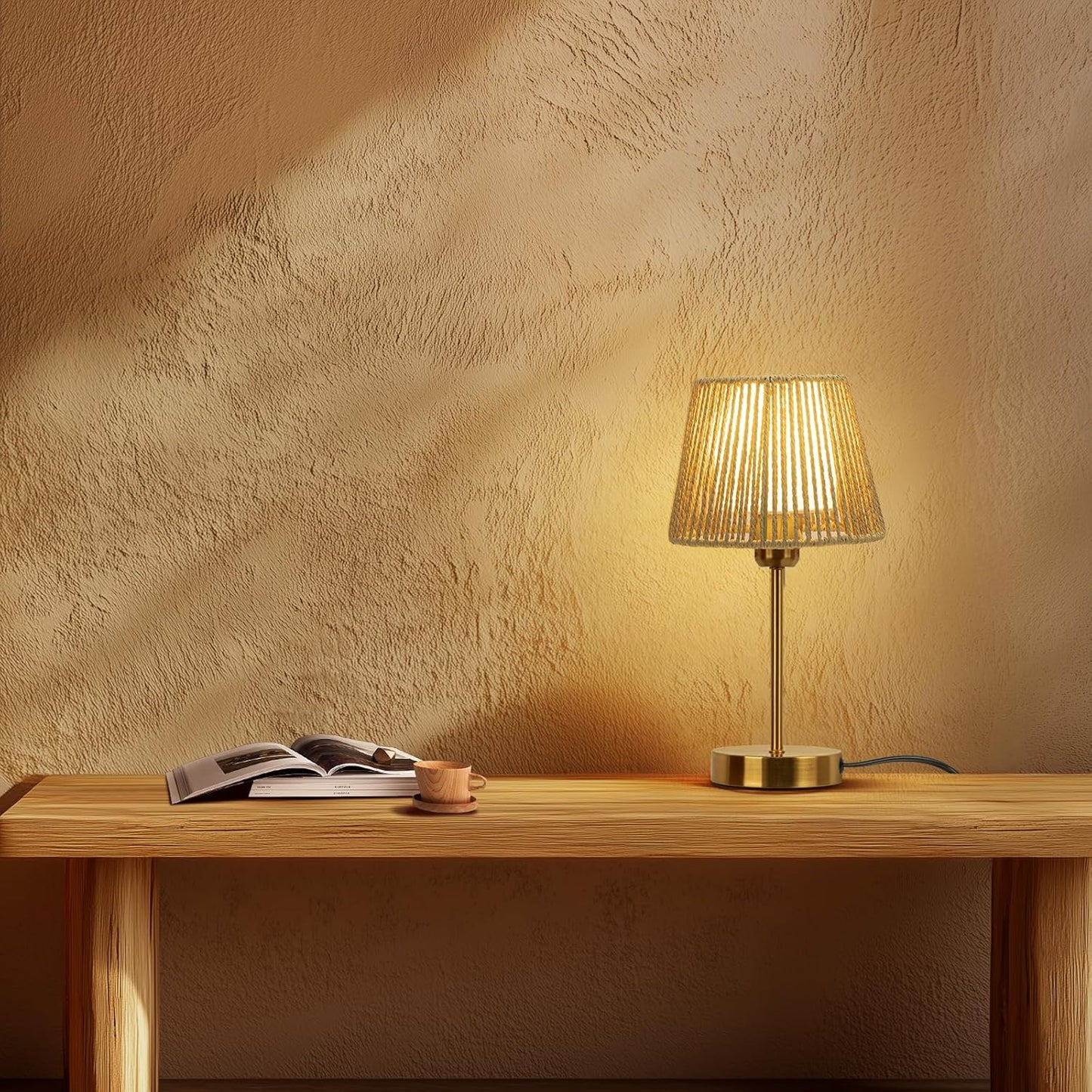 Onewish 3-Way Dimmable Boho Touch Table Lamps Gold