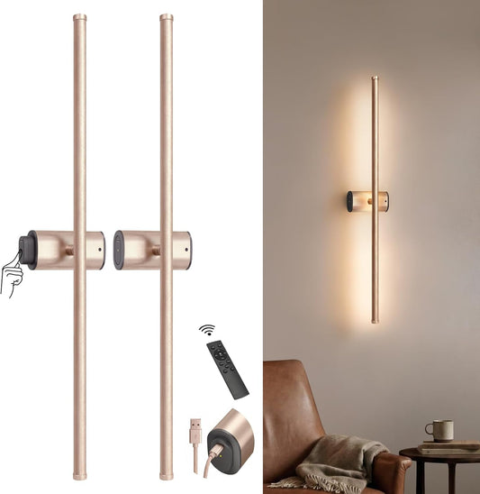 ONEWISH 27.75" Rechargeable Battery Operated Wall Sconces Gloden