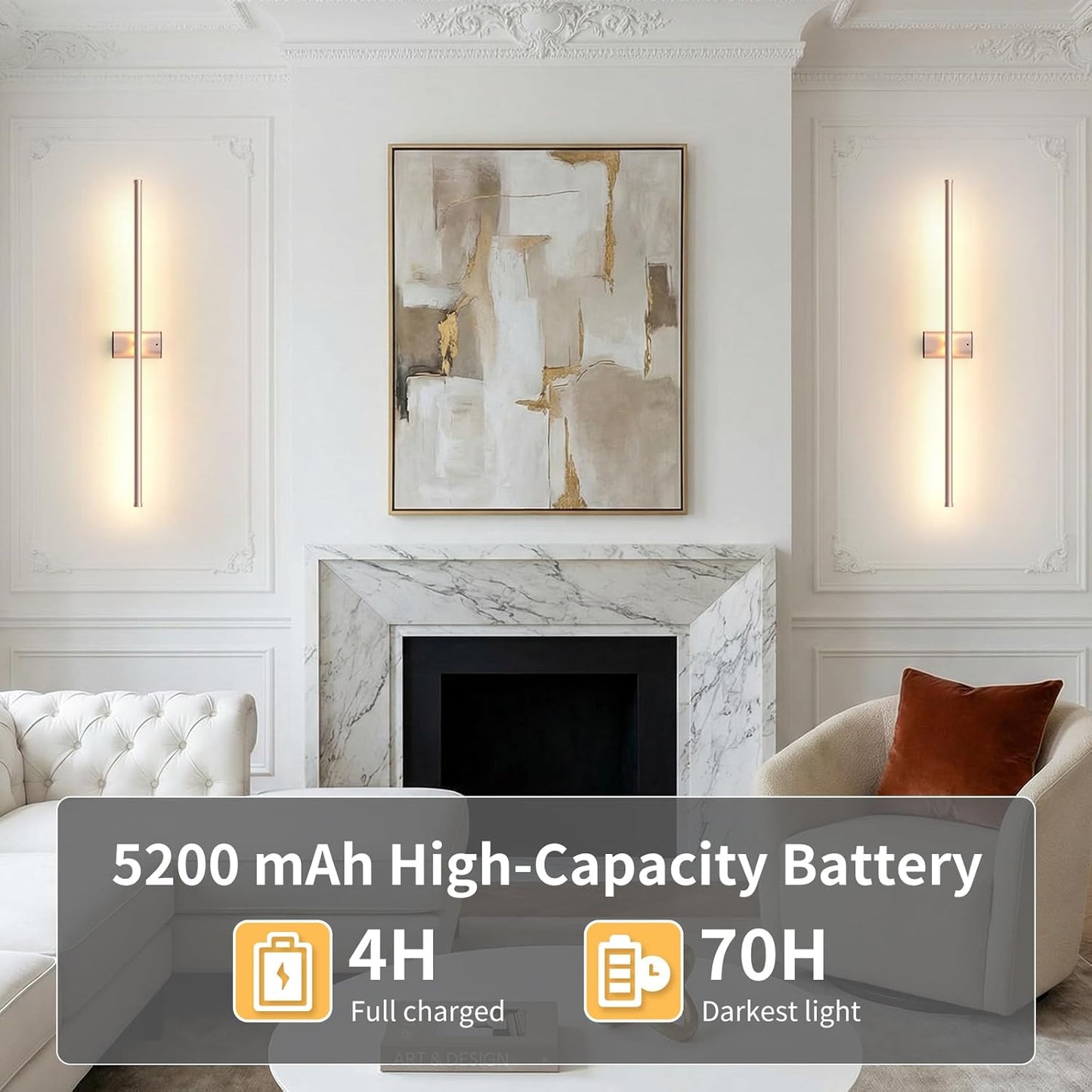 ONEWISH 27.75" Rechargeable Battery Operated Wall Sconces Gloden