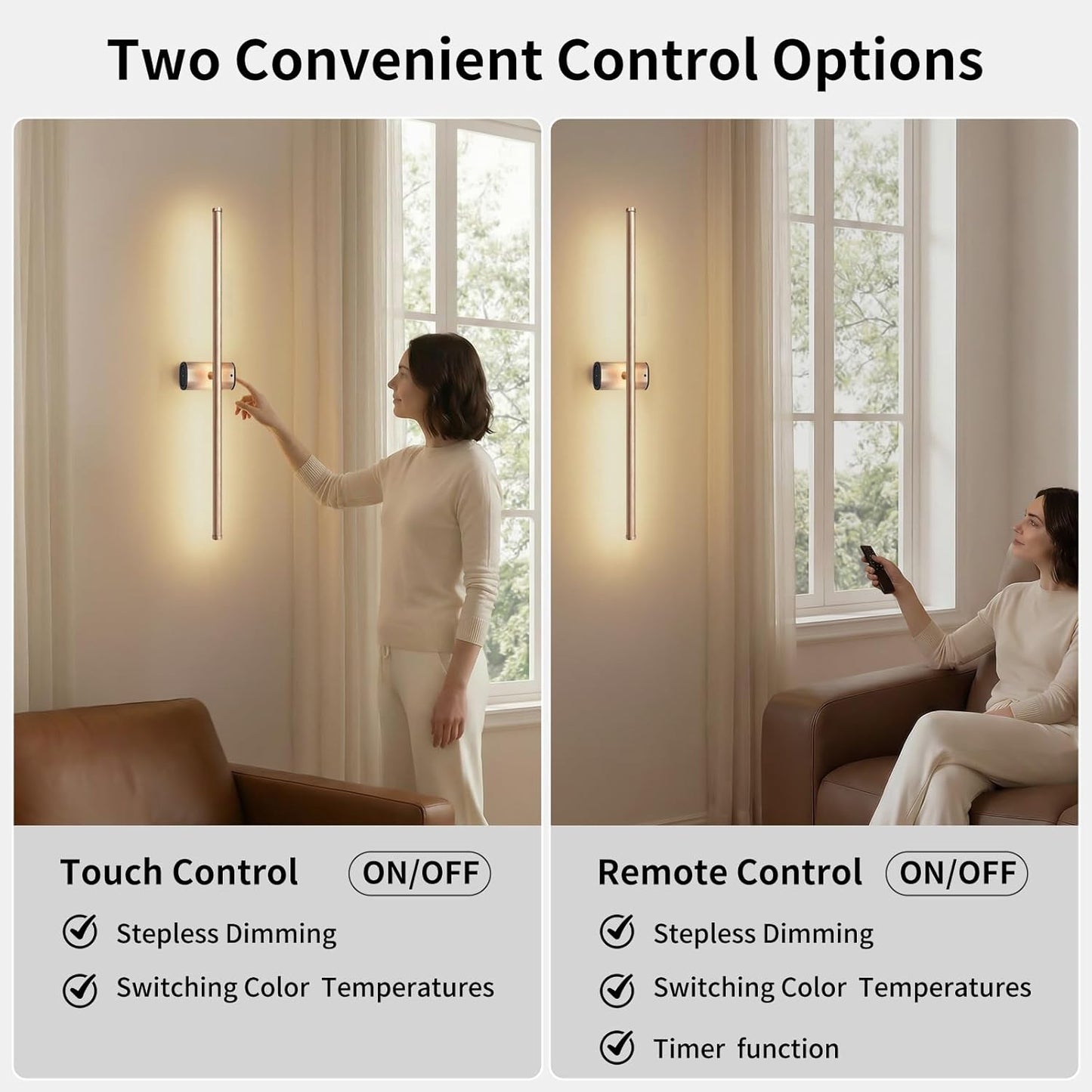 ONEWISH 27.75" Rechargeable Battery Operated Wall Sconces Gloden