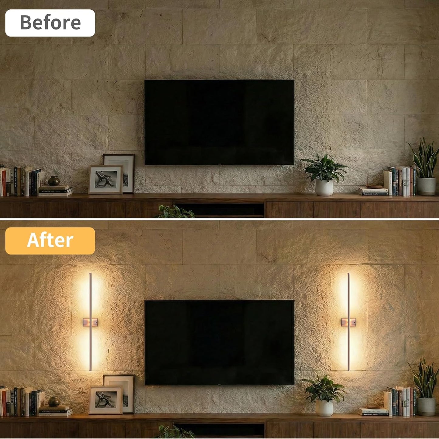 ONEWISH 27.75" Rechargeable Battery Operated Wall Sconces Gloden