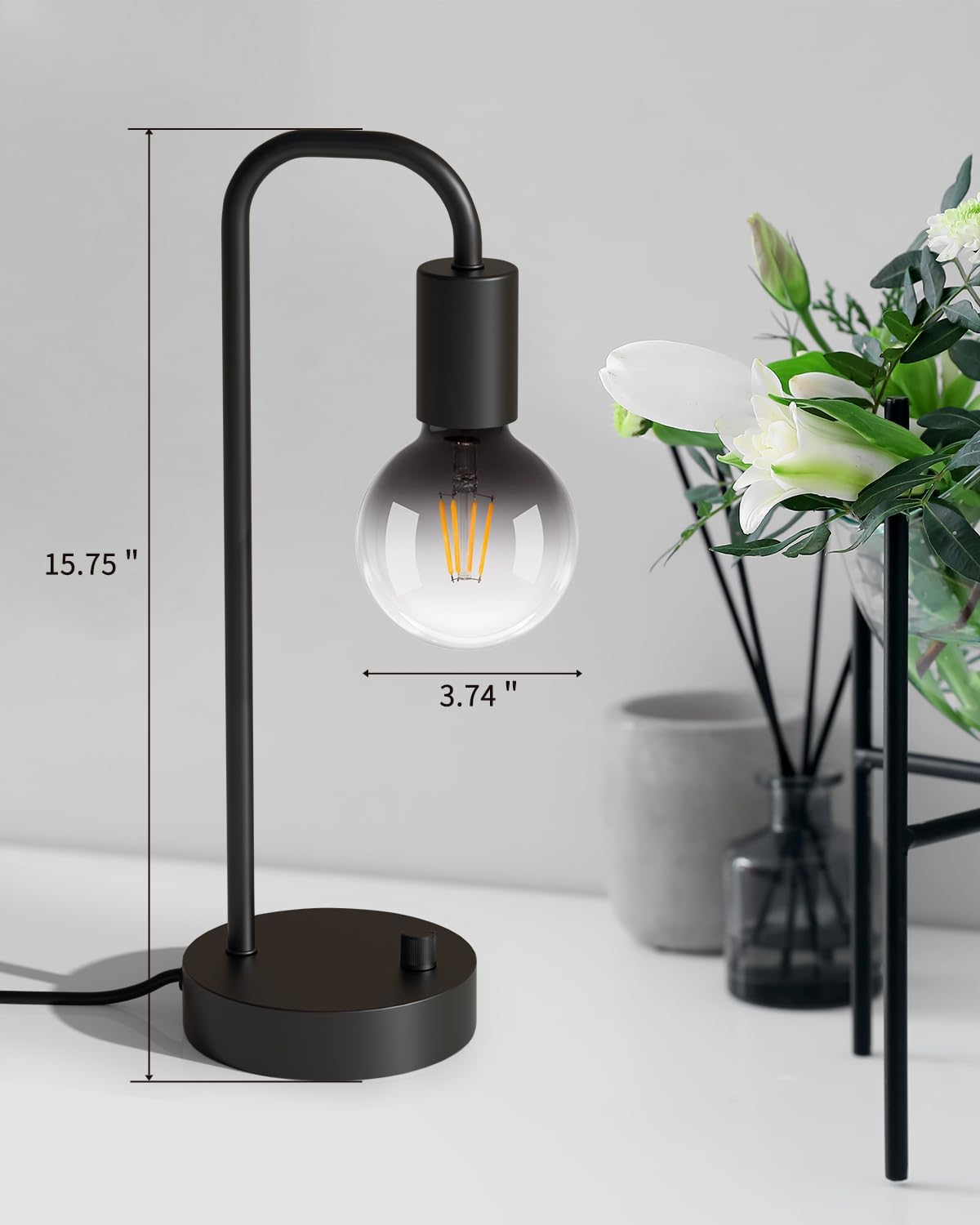 ONEWISH Industrial Dimmable Table Lamp for Bedroom & Office - 2700K Warm Light, Bulb Included