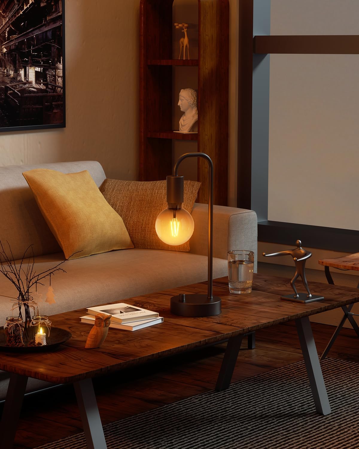 ONEWISH Industrial Dimmable Table Lamp for Bedroom & Office - 2700K Warm Light, Bulb Included