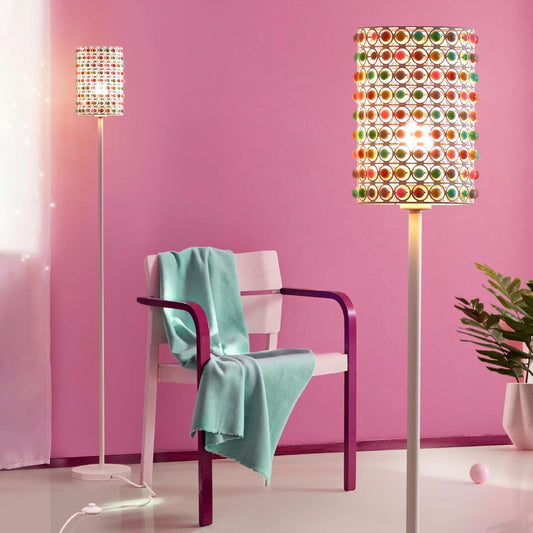 Onewish Floor Lamps, with LED Bulb,Modern Standing Lamp with Beaded Lampshade On/Off Foot Switch for Living Room Bedroom Office Home Décor