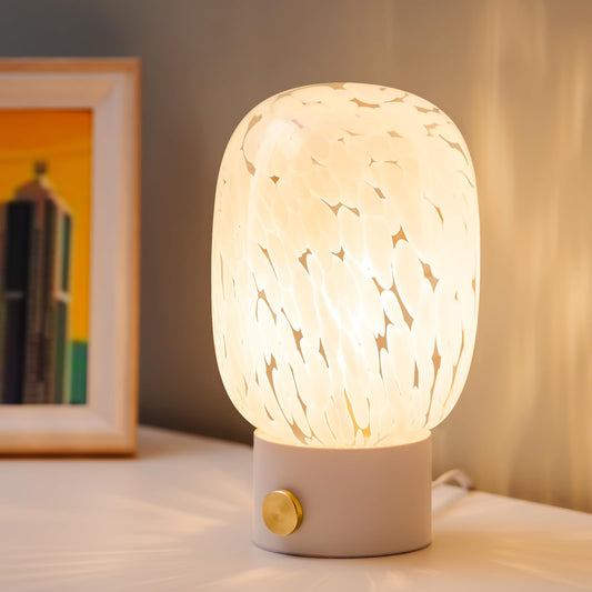 ONEWISH Oval Table Lamp -Vintage Glass Lamp with Bulb for Living Room