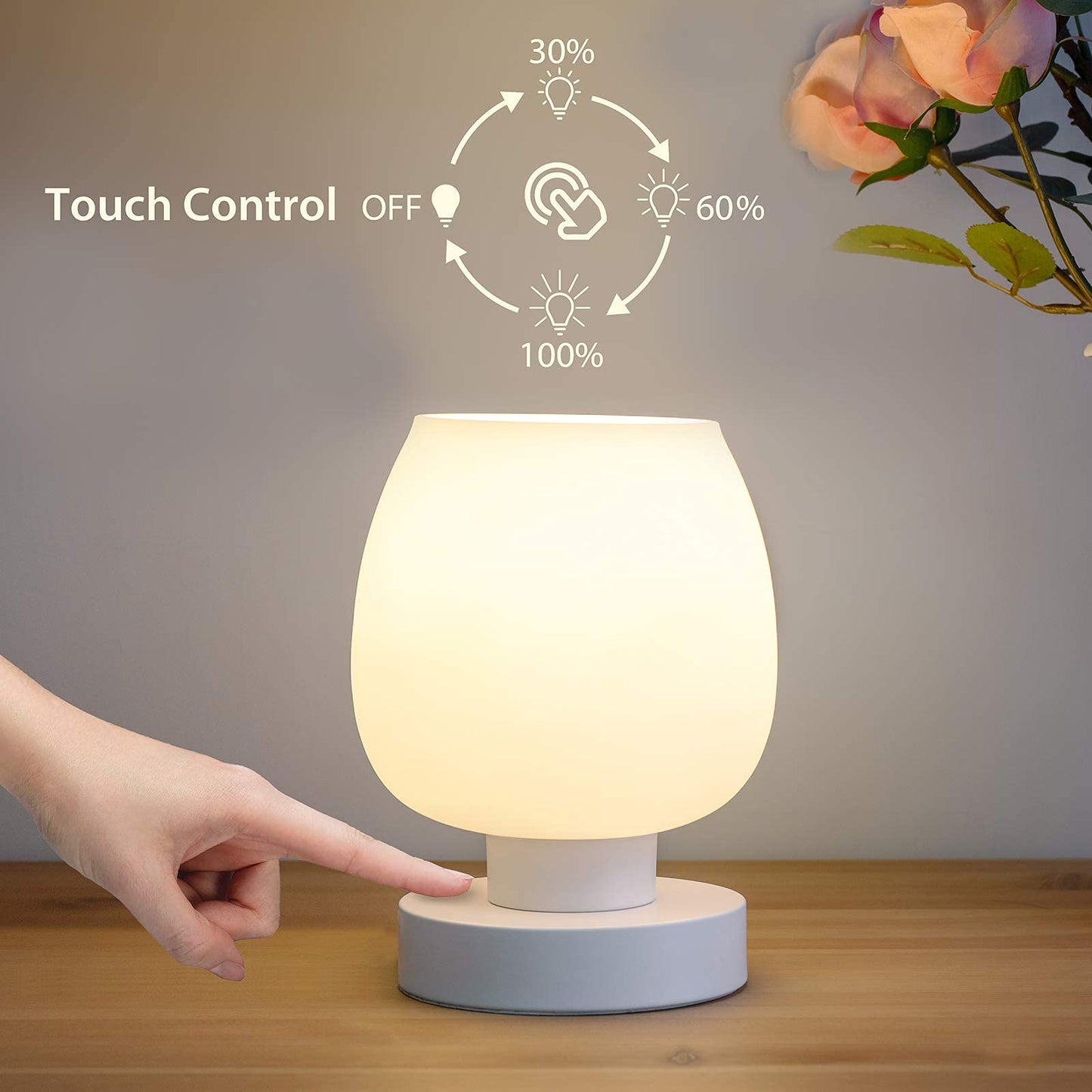 ONEWISH Touch Bedside Table Lamp - Modern Small Lamp for Bedroom Living Room