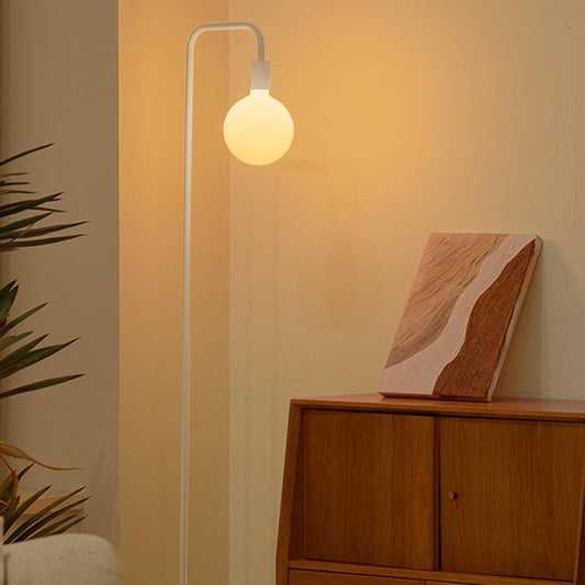ONEWISH Modern LED Floor Lamp - Matt White Globe Glass 2700k Warm Light